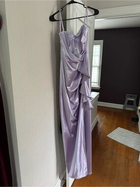 Windsor Lavender Satin Ruffle Maxi Dress